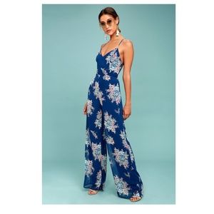 Lulus Shea Navy Blue Floral Print Jumpsuit
